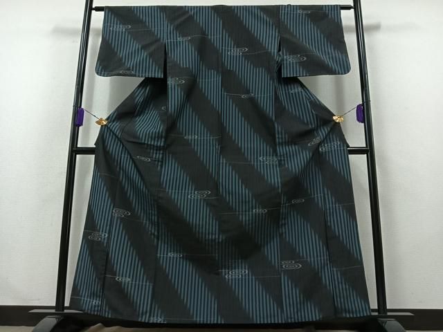 平和屋着物▽上質な紬 単衣 流水文 正絹 逸品 AABB1439jh