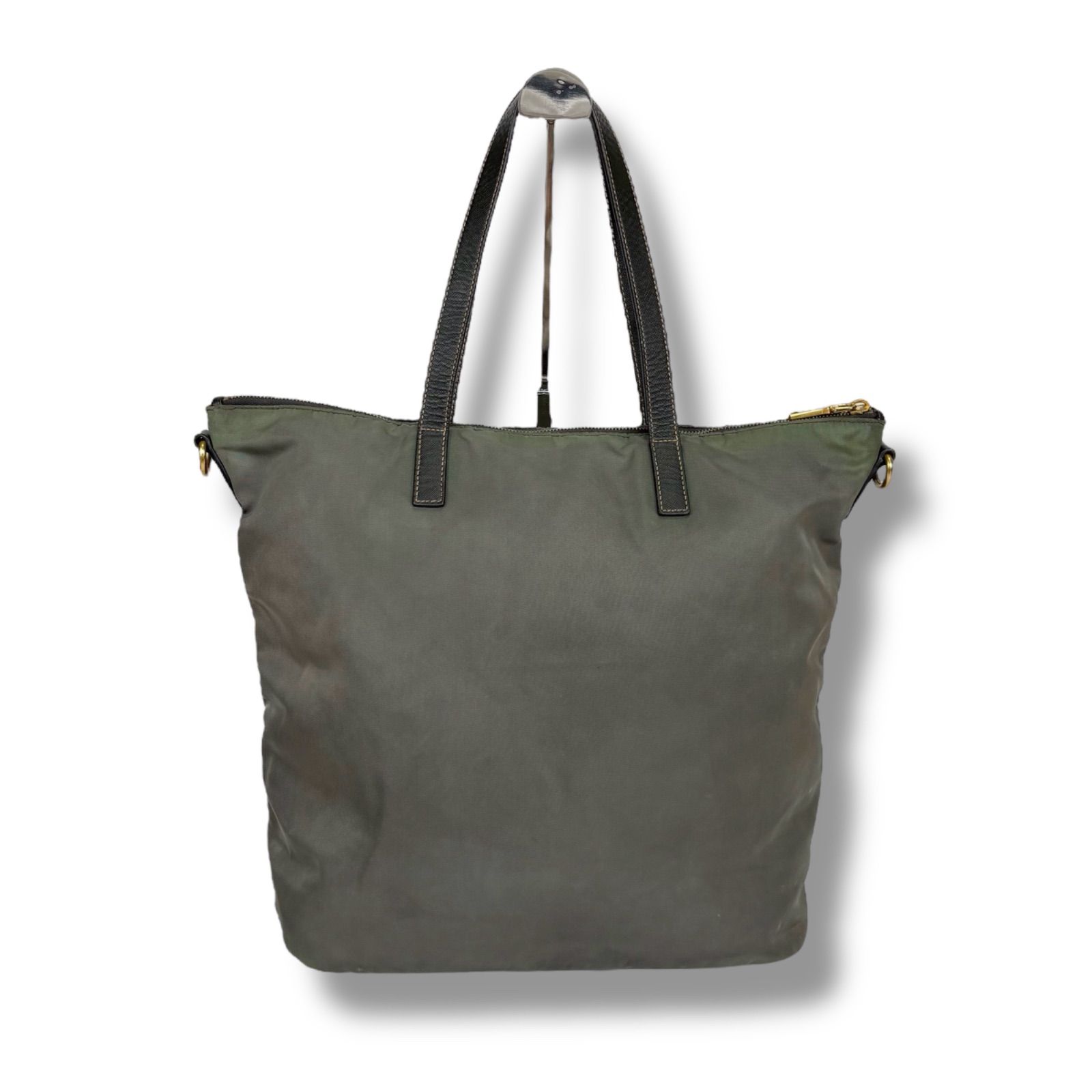 良品814 PRADA ナイロン 三角ロゴ トートバッグ 肩掛け カーキ y2k プラダ PRADA トートバッグ ショルダーバッグ トライアングル