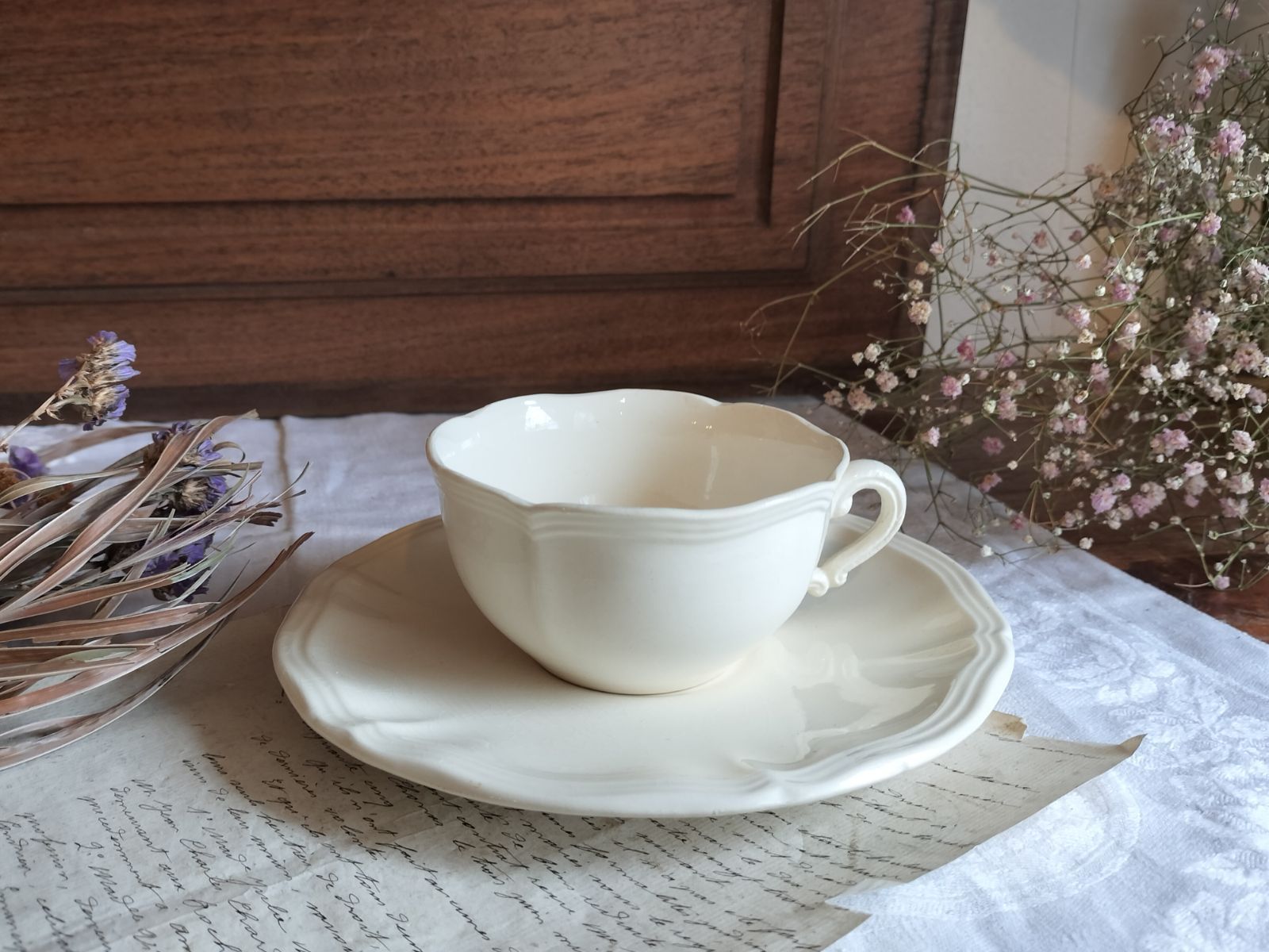 フランス アンティーク 素敵な Agreste サルグミンヌ 花リム 絵付き