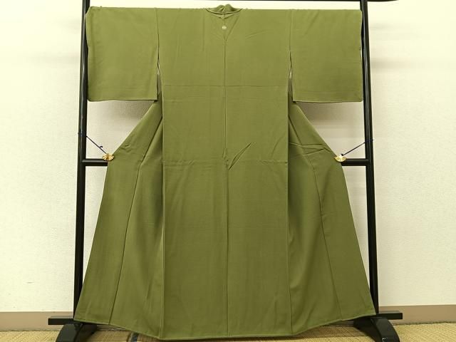 平和屋着物▽人間国宝 岩野市兵衛 色無地 単衣 紋意匠 若芽色