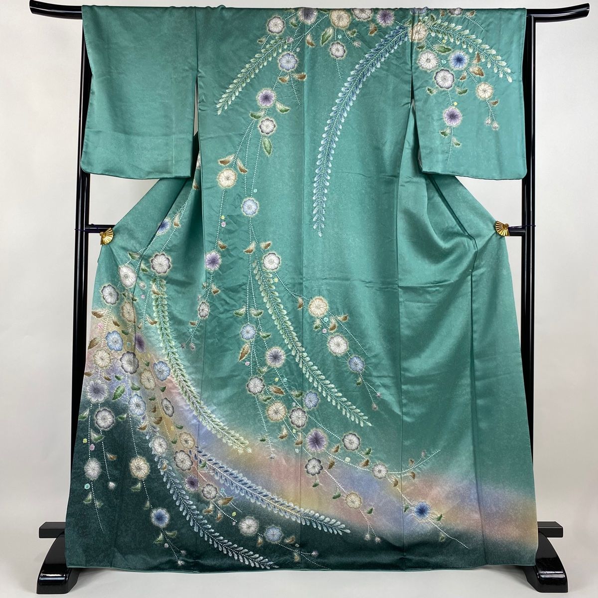 訪問着 身丈170cm 裄丈66.5cm M 袷 辻が花 ぼかし 薄緑 正絹 美品 名品  