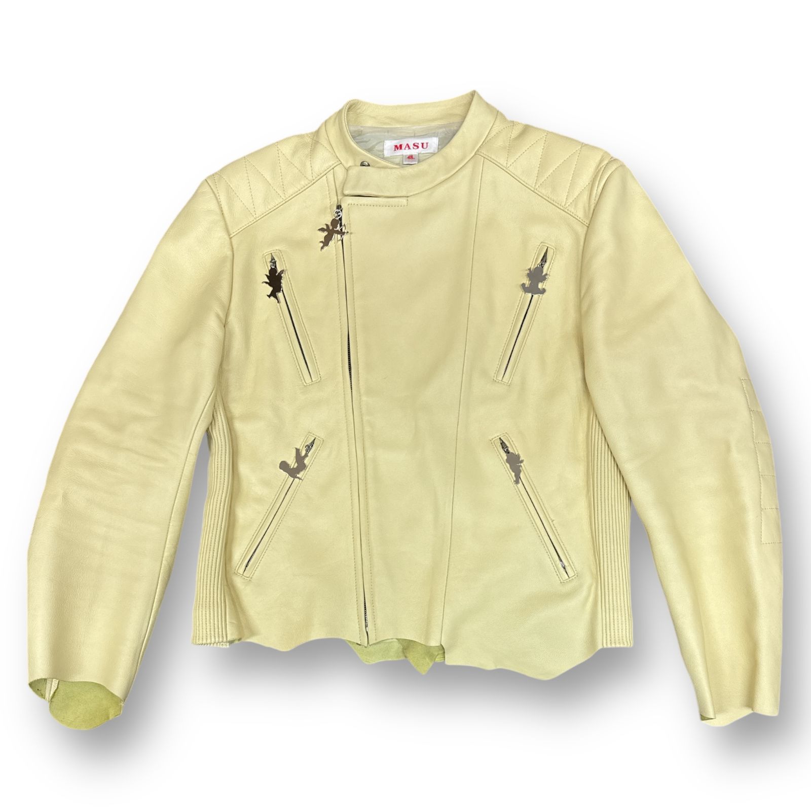 定価121000円 MASU 24SS ANGEL MOTORCYCLE LEATHER JACKET エンジェルモーターサイクルレザージャケット エムエスユー MASS-BL0624 イエロー 48 78068A6