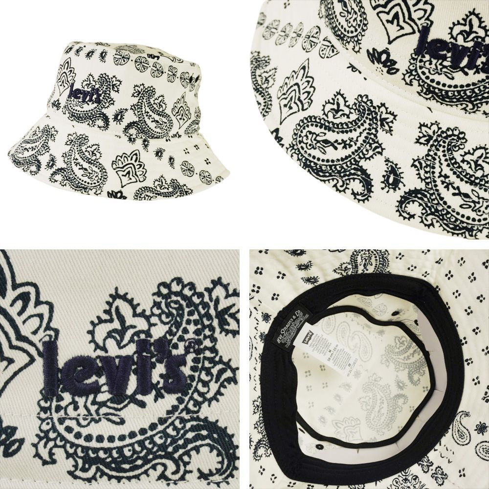 男女兼用 ハット リーバイス LEVI'S 【クリックポスト発送】 BANDANA BUCKET HAT バンダナ バケットハット ホワイト 白 ペイズリー バケハ メンズ レディース 帽子 刺繍 ロゴ Y2K 90s コットンツイル