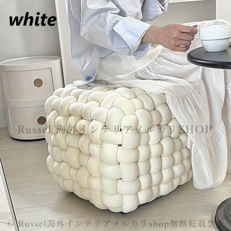 ノット スツール 結び目状 もこもこ コンパクト おしゃれ かわいい インテリア 北欧 オットマン ドレッサーチェア いす イス 白 ブルー