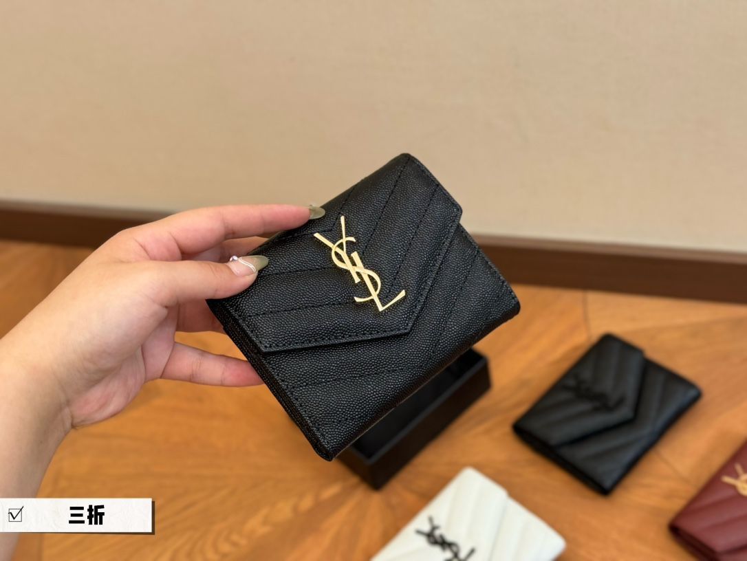 新品 YSL イヴサンローラン レザー 三つ折り財布 男女兼用  #02