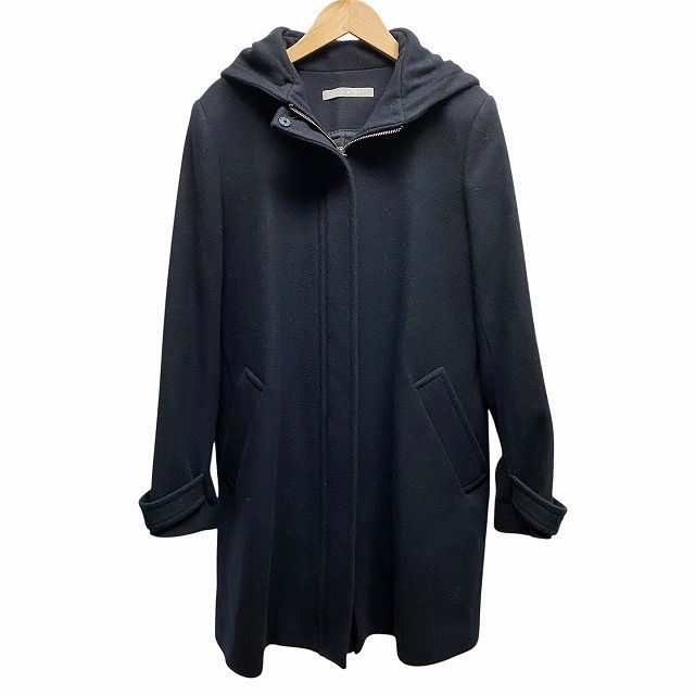 セオリーリュクス theory luxe フーデットコート アウター 長袖 ウール フルジップ 紺 ネイビー 40 L相当