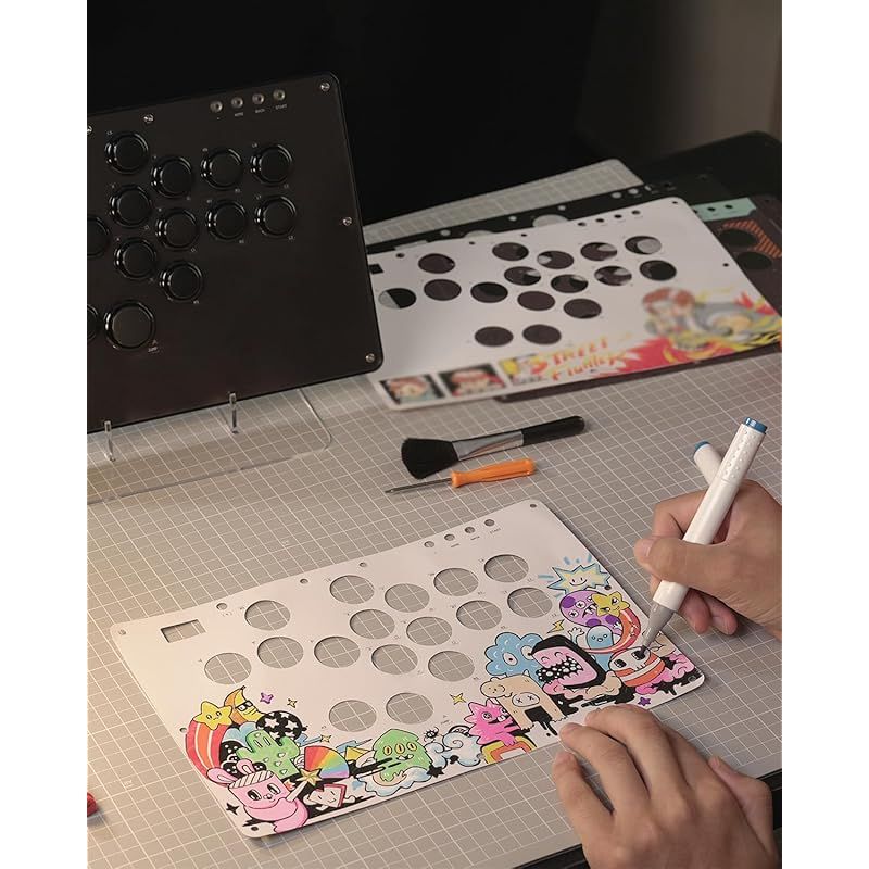 Haute42レバーレスコントローラー U16 シリーズ- DIYグラフィティ パネル - 16 キー Crystal ロープロファイル スイッチ - カスタム RGB - PC|Switch|PS3|PS4コントローラー