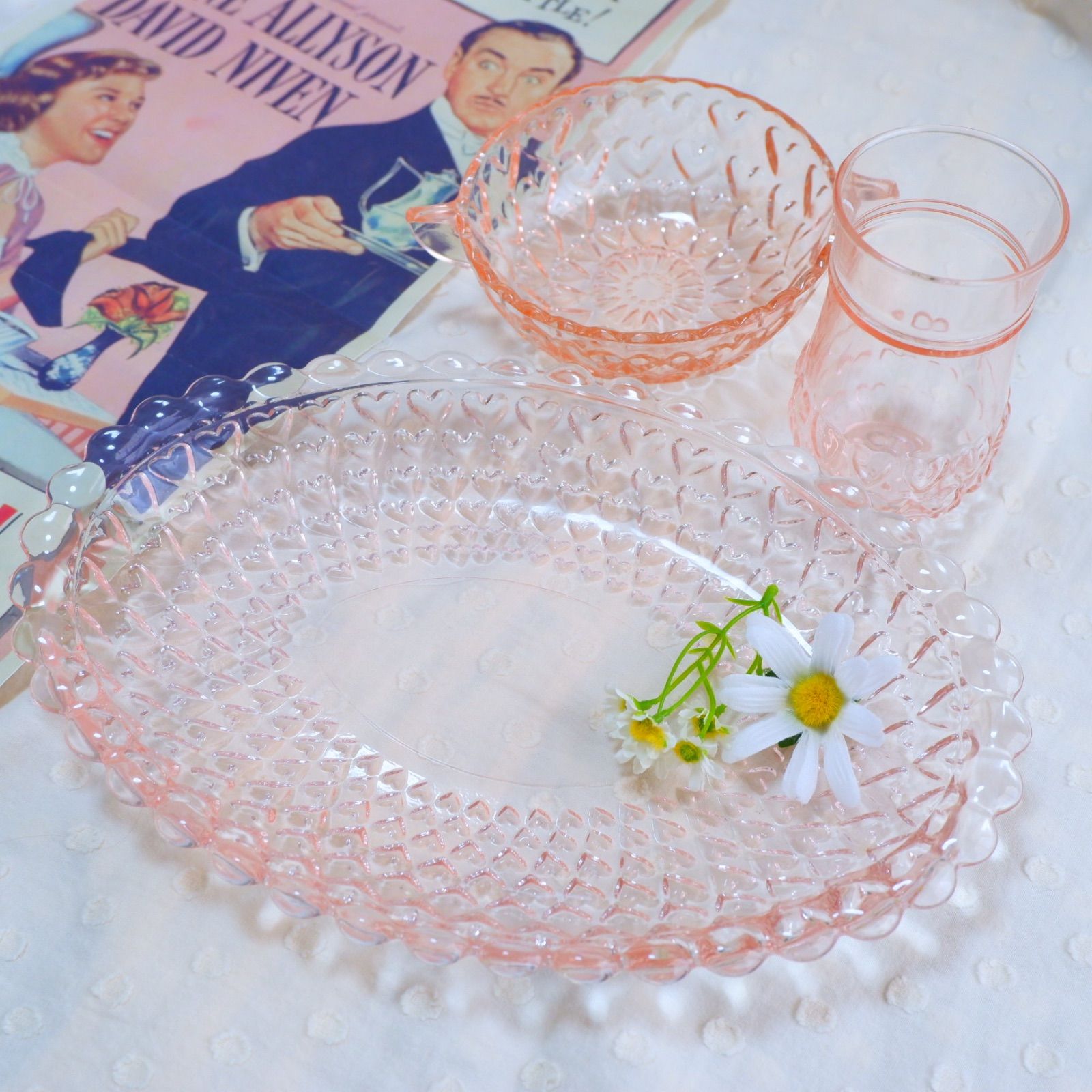 東洋ガラス 食器 シャンゼリゼ シリーズ レトロ セット ハート ピンク グラス カップ プレート - メルカリ