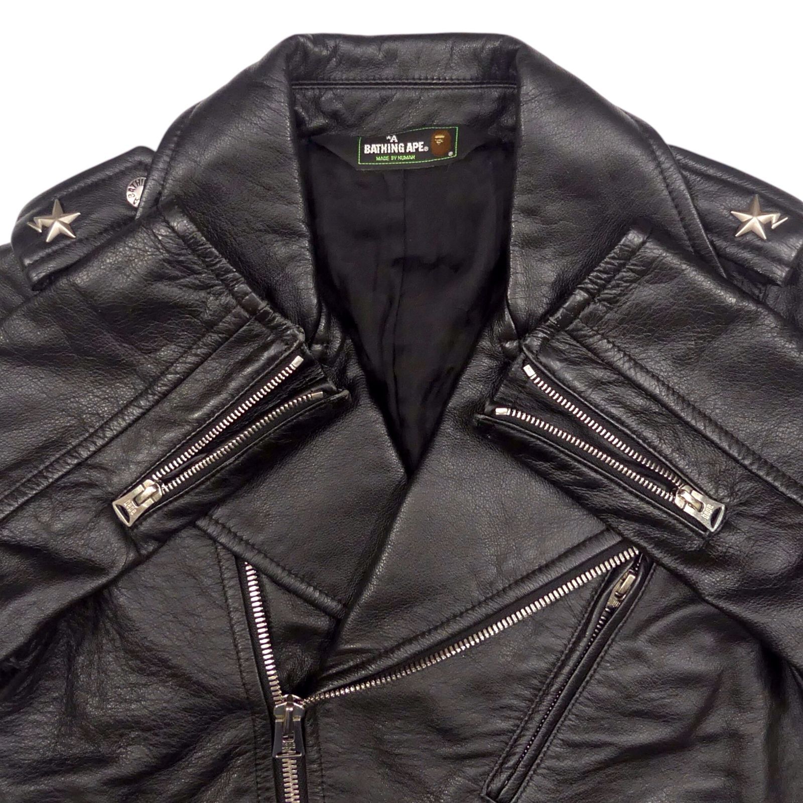 エイプ　ライダース A BATHING APE エイプ ライダースジャケット 本革 ダブル メンズ