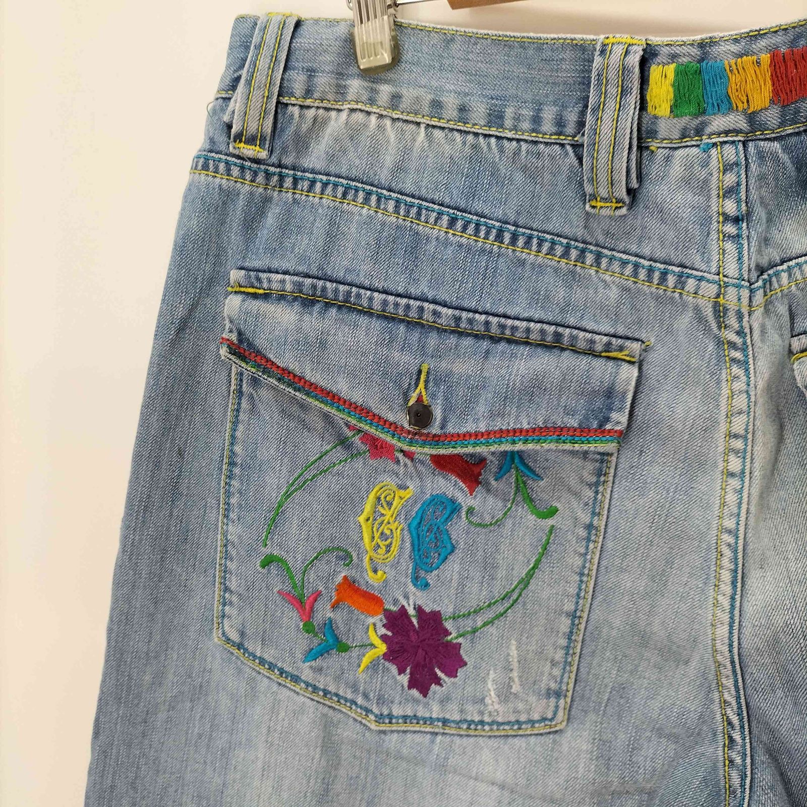 クージー COOGI 90s~ 花刺繍 バギーデニムパンツ 革パッチ Y2K THERE IS NO ALTERNATIVE メンズ  W38 L34