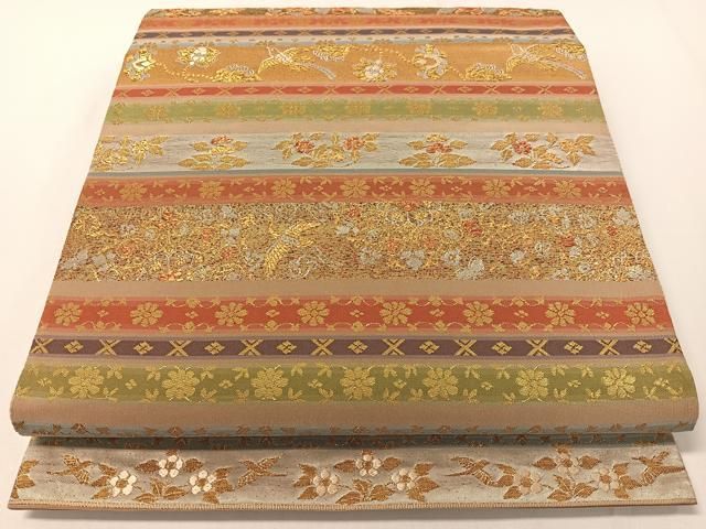 専用◼︎C1128高級袋帯 正絹 絵皿文 亀甲花菱文 テーブルランナー〜280cm 豪華 袋帯 花車に鶴 金糸織 テーブルランナー 金糸 正絹