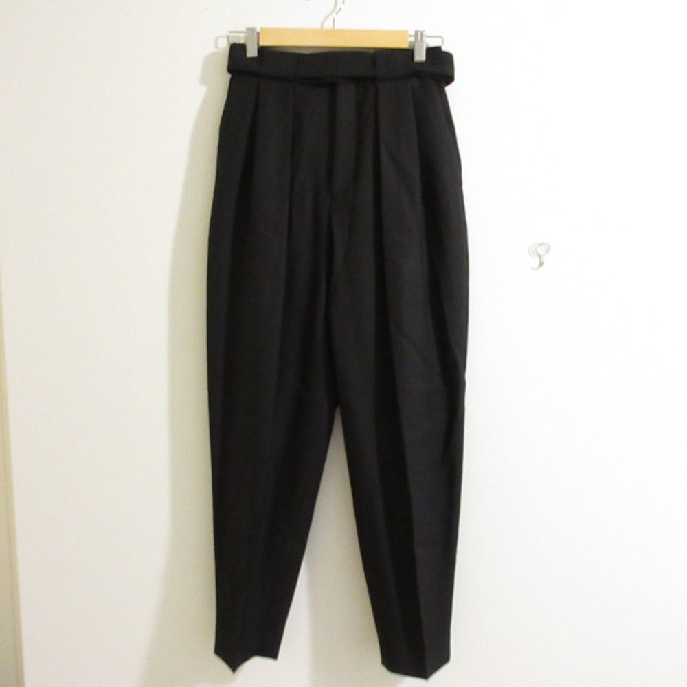 22SS LOHEN ローヘン レーヨン×ポリエステル ハイウエスト バレルパンツ ワイドテーパードパンツ 36 ブラック レディース 古着