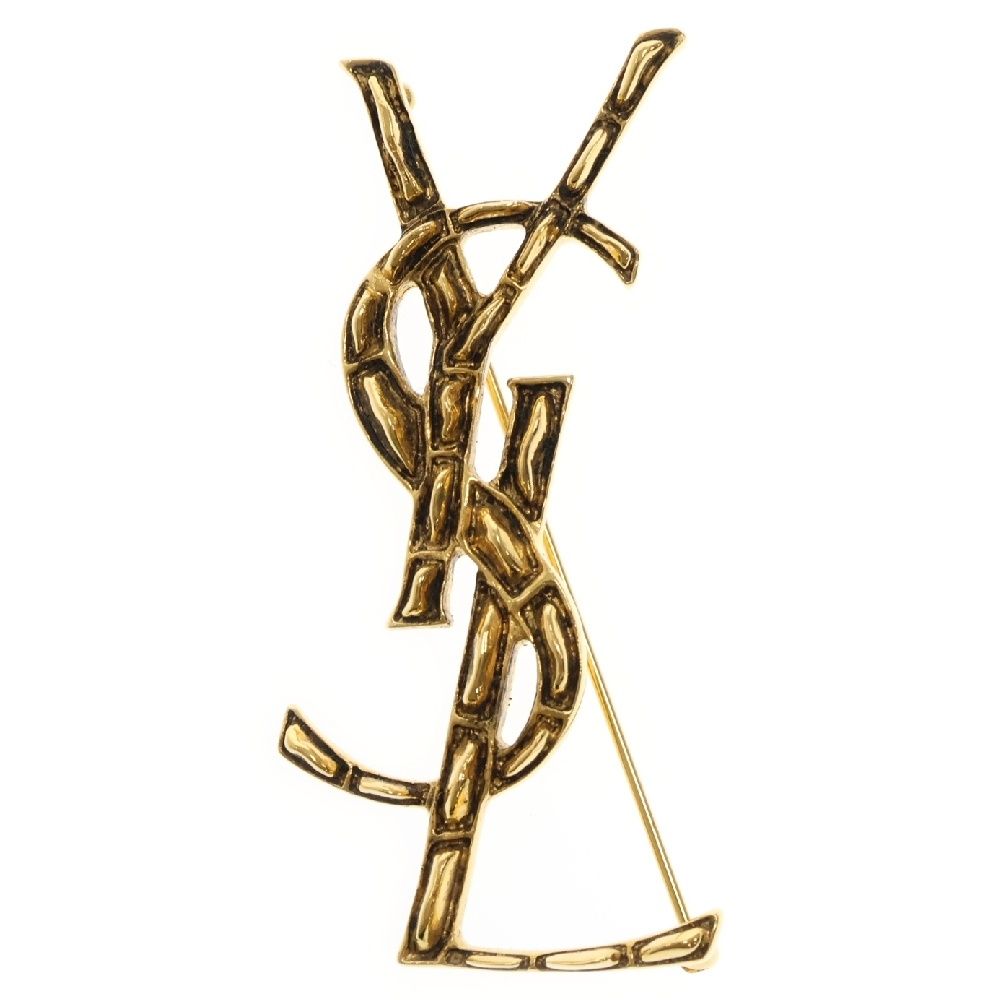 YVES SAINT LAURENT イヴサンローラン LOGO BROACH ロゴブローチ ゴールド