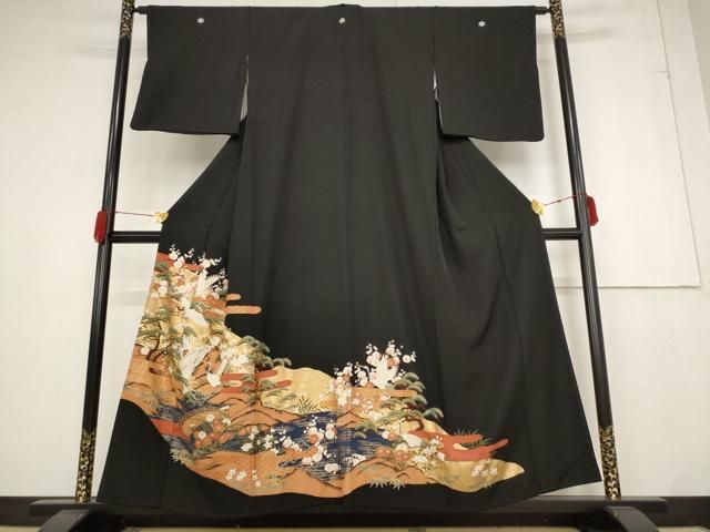 平和屋着物□豪華黒留袖 吉祥流水飛鶴文 正絹 逸品 AAAZ6946st