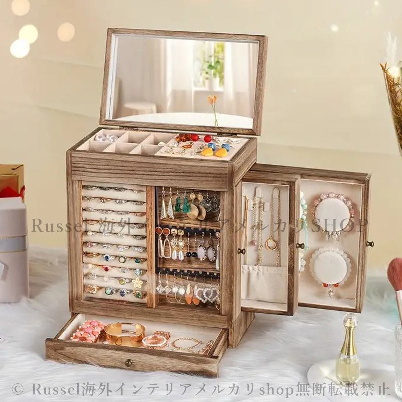 アクセサリーボックス ジュエリーボックス 木製 無垢 収納ボックス 鏡