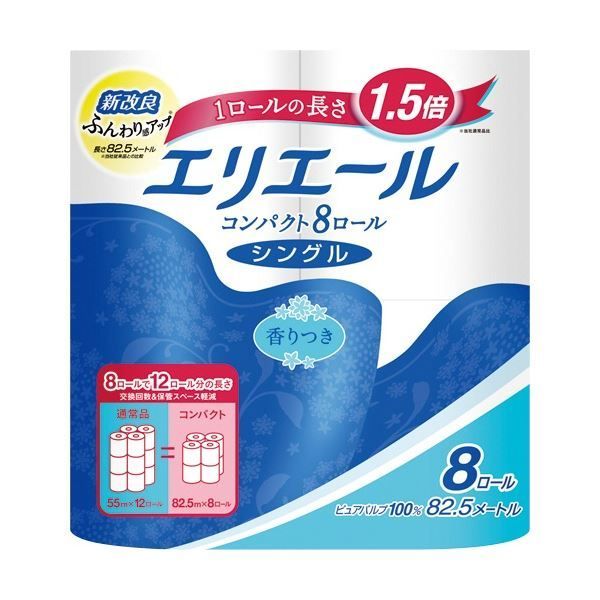 まとめ 大王製紙 エリエール トイレットティシュー コンパクト シングル 芯あり 82.5m 香り付き 1パック 8ロール