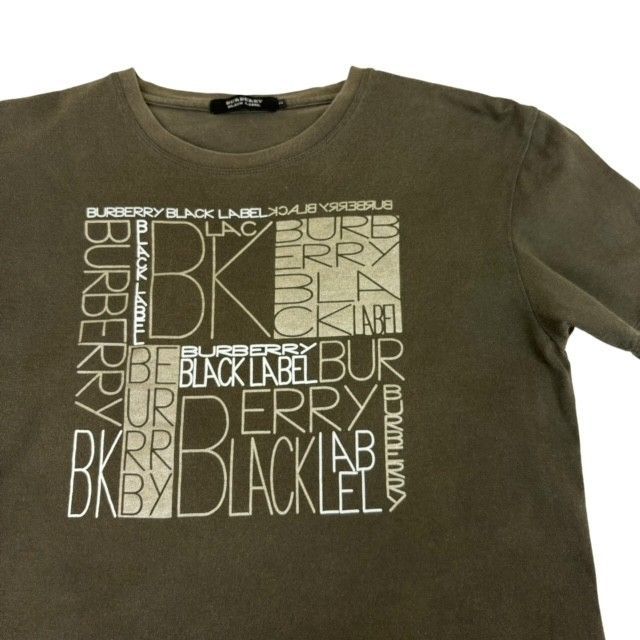 中古 バーバリーブラックレーベル BURBERRY BLACKLABEL 半袖 Tシャツ カーキ ロゴネーム メンズ サイズ2