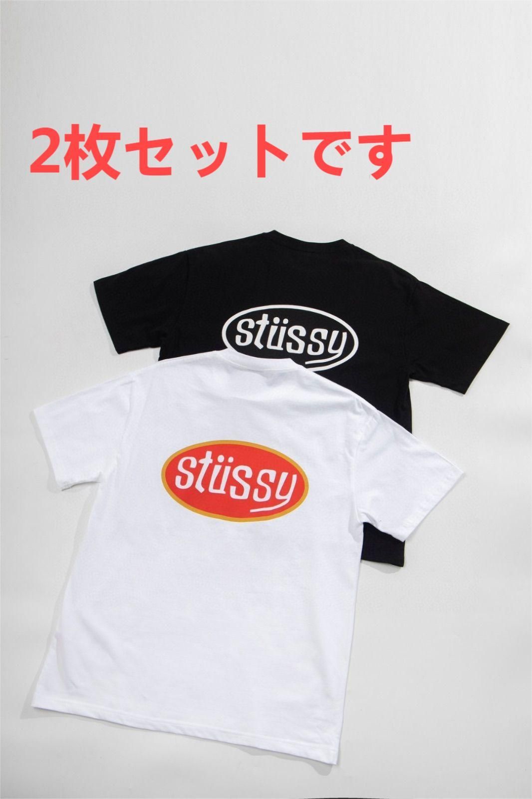 新品 特価値 ステューシー STUSSY Tシャツ 男女兼用 黑+白 2枚