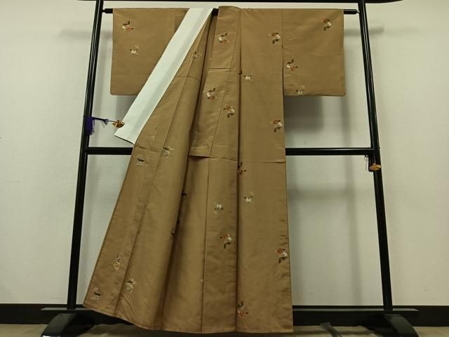 平和屋着物▽京の名門・菱屋六右ェ門 紬 単衣 橘文 金糸 正絹 逸品