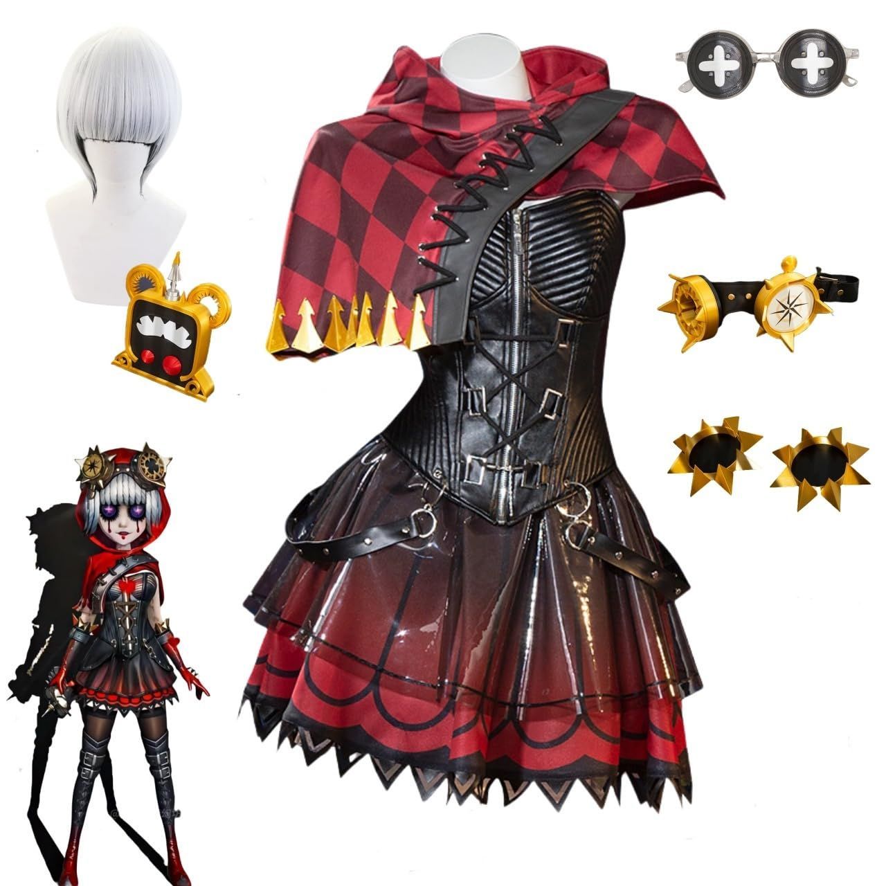 高品質 MOSATO 第五人格 赤ずきん コスプレ衣装 機械技師 全セット アクセサリー 頭飾り 道具 めがね付き ウィッグ-靴 追加 可 コスチュBJ0925ML03 ハロウィン