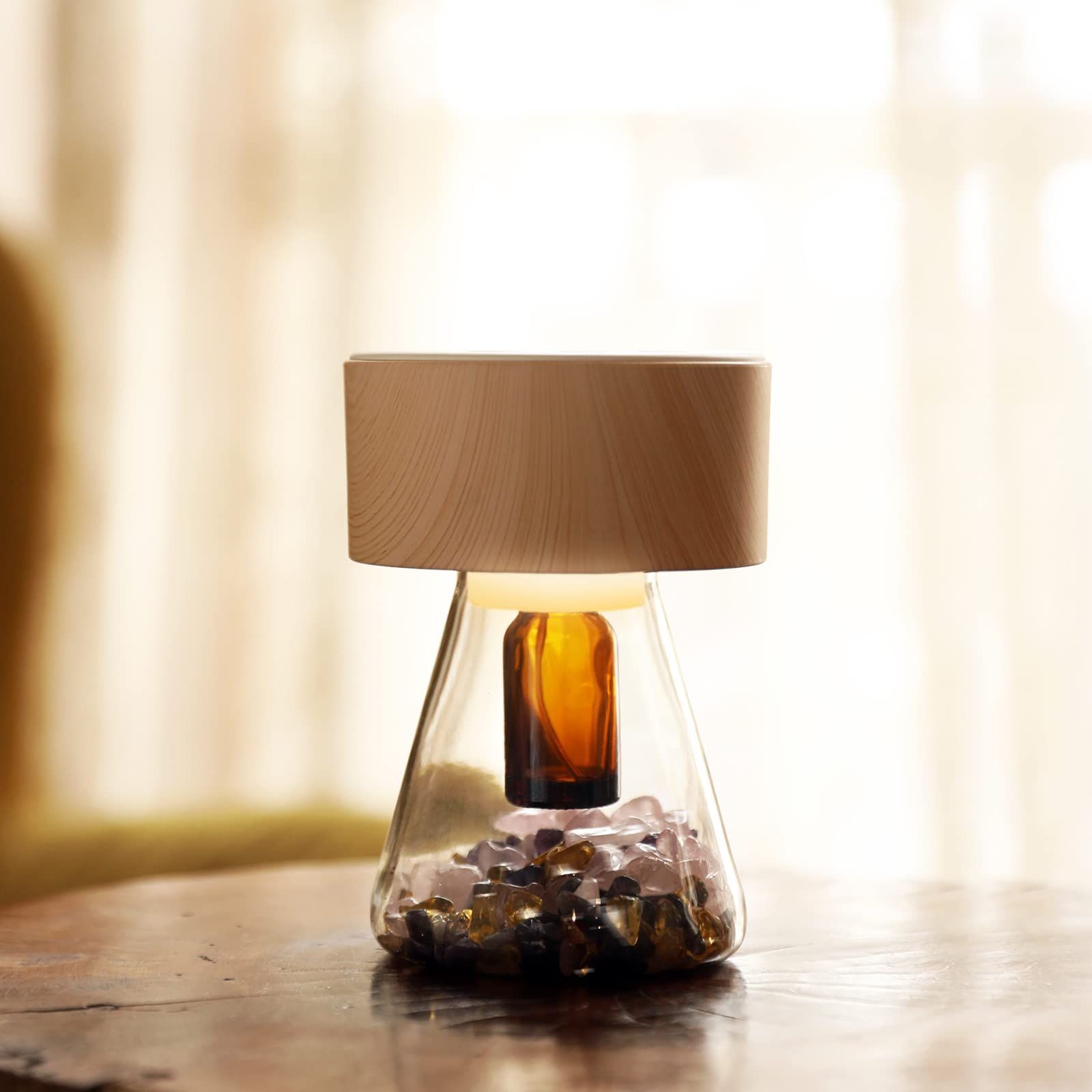 母の日 ベッドサイド 卓上使用 お手入れ簡単 インテリアおしゃれ LEDライト 間接照明 祝日 誕生日プレゼント DIYデザイン コードレス コンパクト C充電 USB-Type タイマー機能 低騒音稼働 Twilight 木目色 直立スタンド噴霧式 KANDAIZUMI_COM