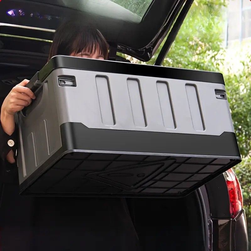 1pc ブラックプラスチック折りたたみ収納ボックス、多目的アウトドアキャンプコンテナ、変換シート、釣り具オーガナイザー、非防水長方形車のトランク収納ボックス、ボックス、キャビネ