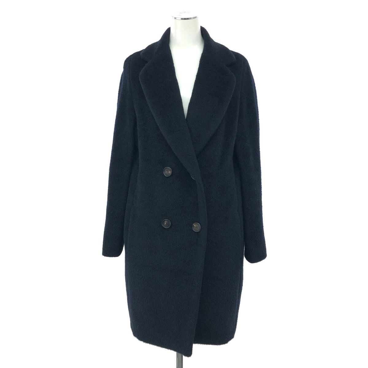 良好 S MAX MARA エスマックスマーラ アルパカブレンド ロングコート サイズ 36 ネイビー レディース 241016001482