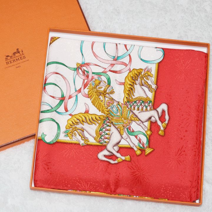 HERMES エルメス カレ90 Luna Park スカーフ レッド系 マルチカラー
