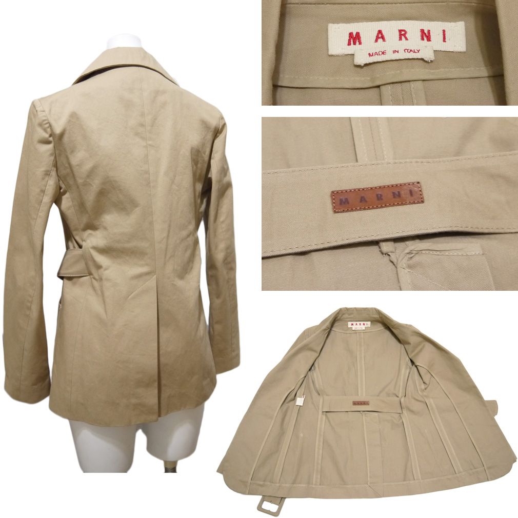マルニMARNIベルト付コットンテーラードジャケット38ベージュ 新品マルニMARNIベルト付コットンテーラードジャケット38