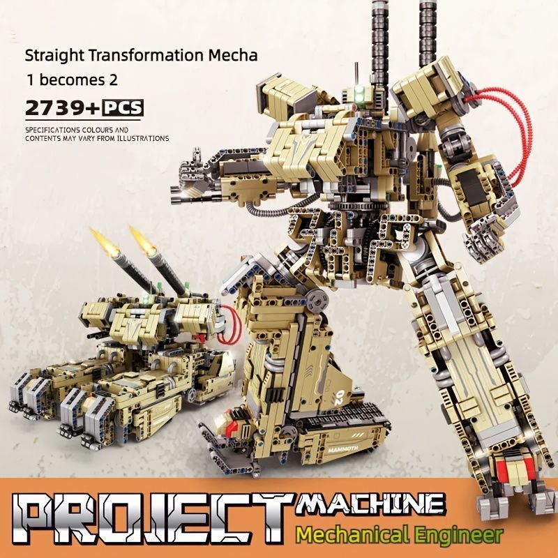 2739ピース 2-in-1 ストレート トランスフォーマー メカ デュアル フォーム タンク アーマード バイキング ブロック おもちゃセット 機械愛好家のコレクションアイテムとして最適 ラマダン祭り イースター 誕生日に家族や友人への理想的なギフト