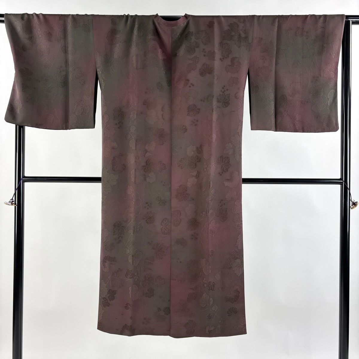 道行 身丈125cm 裄丈68cm L 和装コート 角衿 地紋 ぼかし 茶紫 正絹 名品