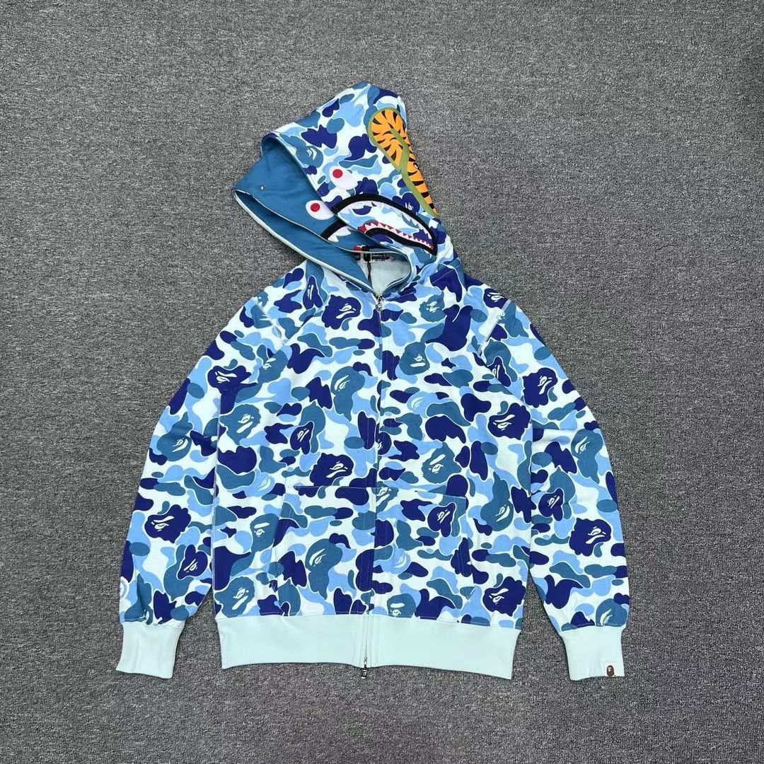 値下】A BATHING APE アベイシングエイプ Shark 長袖 シャークパーカー 男女兼用 ブルー - メルカリ