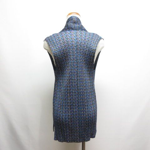 プリーツプリーズ PLEATS PLEASE ISSEY MIYAKE プリーツ ジレ ベスト カーディガン 3 こげ茶 青 PP 43-JE 891 総柄 前開き イッセイミヤケ ベスト ジレ ビスチェ トップス
