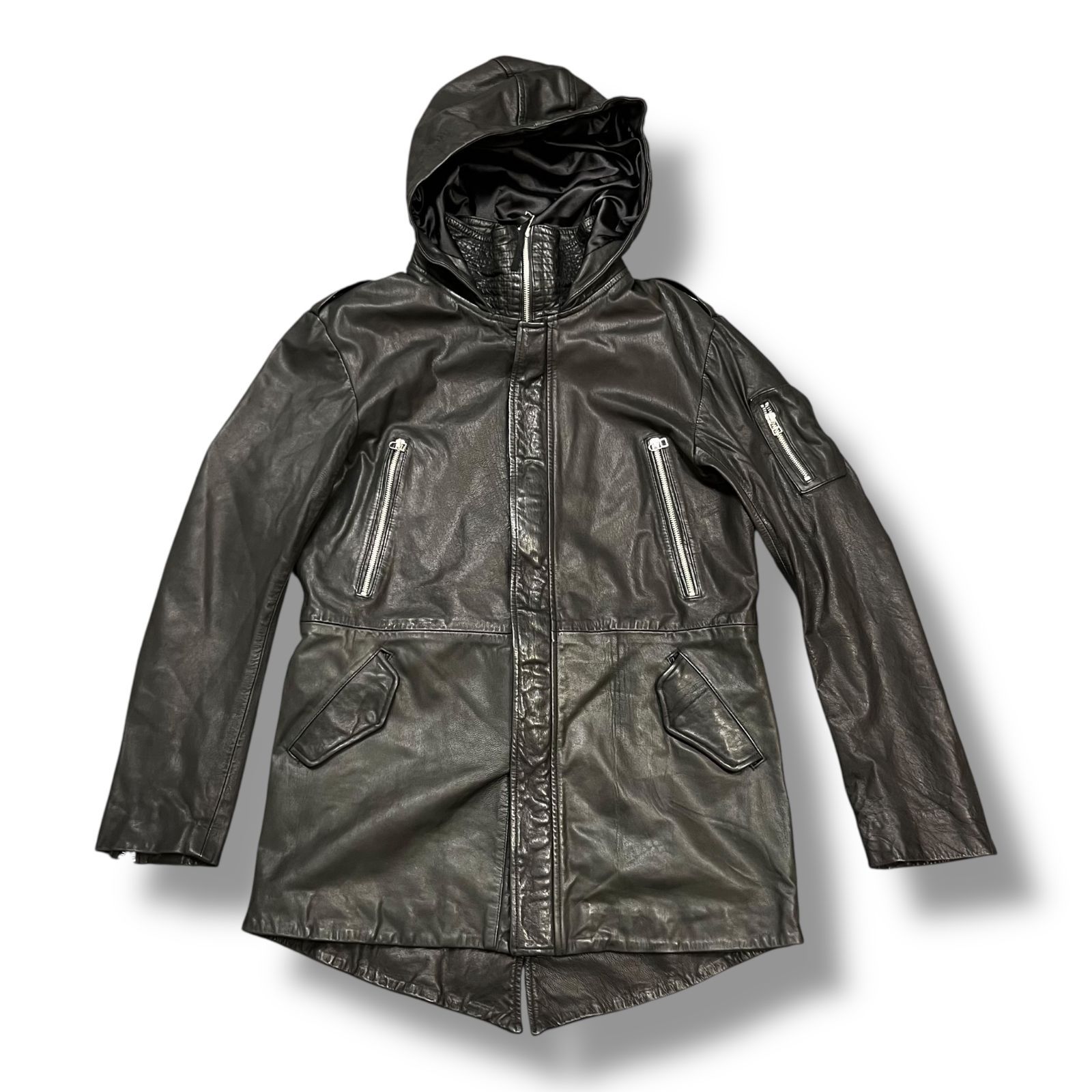14th Addiction レザー コート モッズコート フード 正規品，大人気