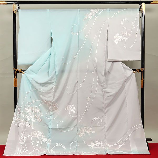 eha3249 夏物 尾峨佐染繍 超細密手刺繍 五泉 駒絽 訪問着 水色 お仕立て付き １～２か月後発送