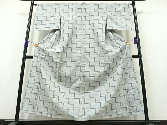 平和屋着物▽上質な紬 単衣 幾何学文様 正絹 逸品 未使用 AABB3894jh