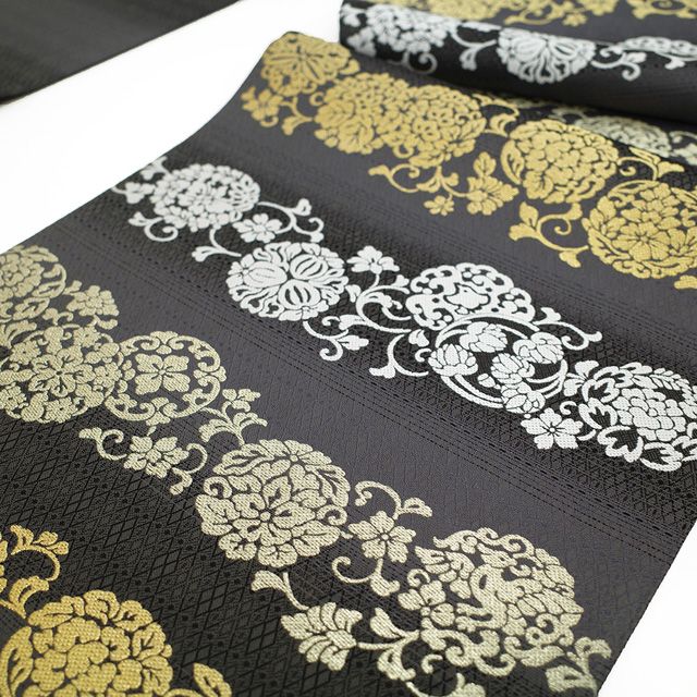 袋帯 美品 逸品 亀甲 華文 刺繍 金銀彩 茶緑色 六通 正絹｜中古