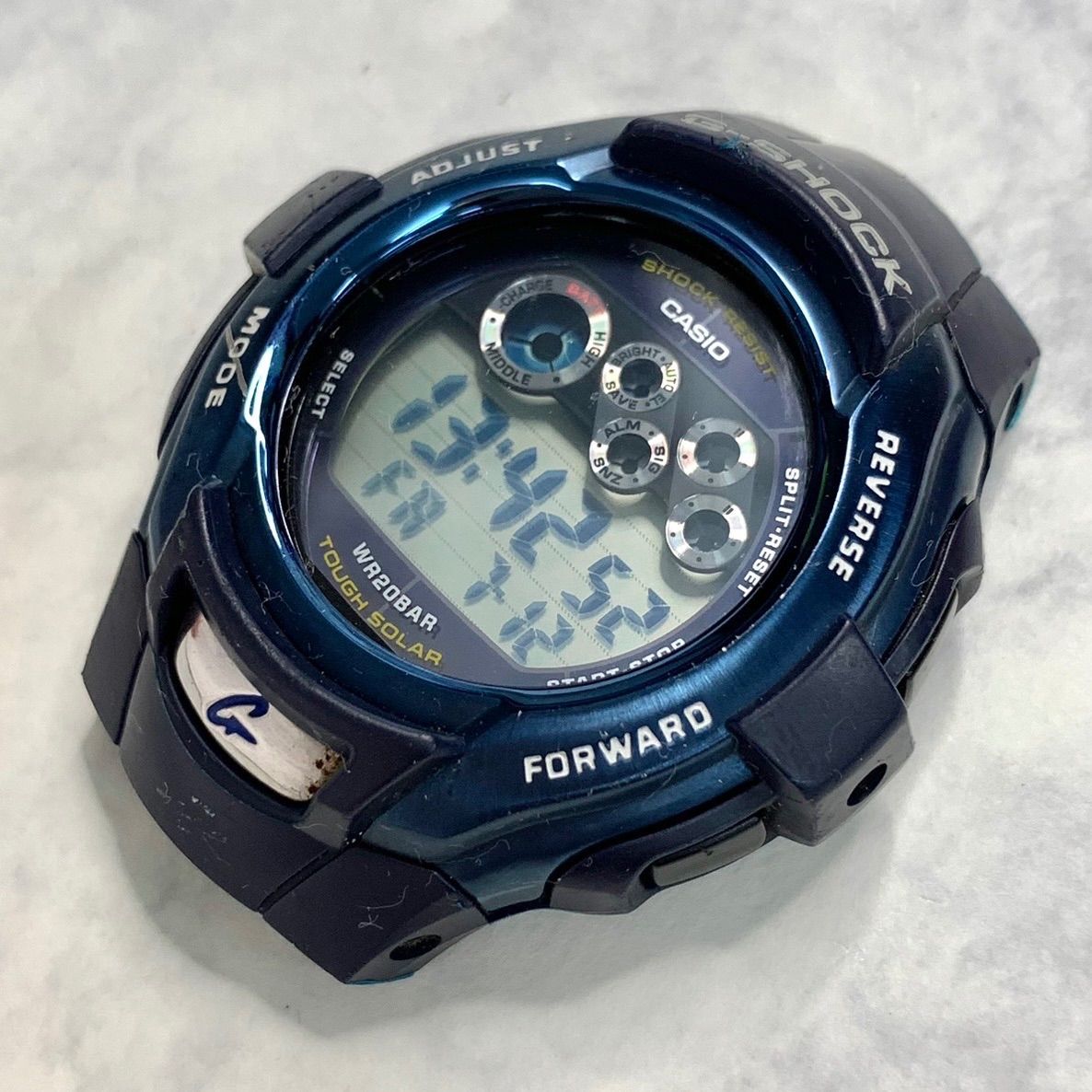 【G-SHOCK⭐️CASIO カシオ】 G-7302RL     5つ目モデル　 タフ ソーラー　 デジタル 腕時計　 ブラック×ブルー　 ステンレス　 動作確認済み　 ★ベルトはありません （AYA）