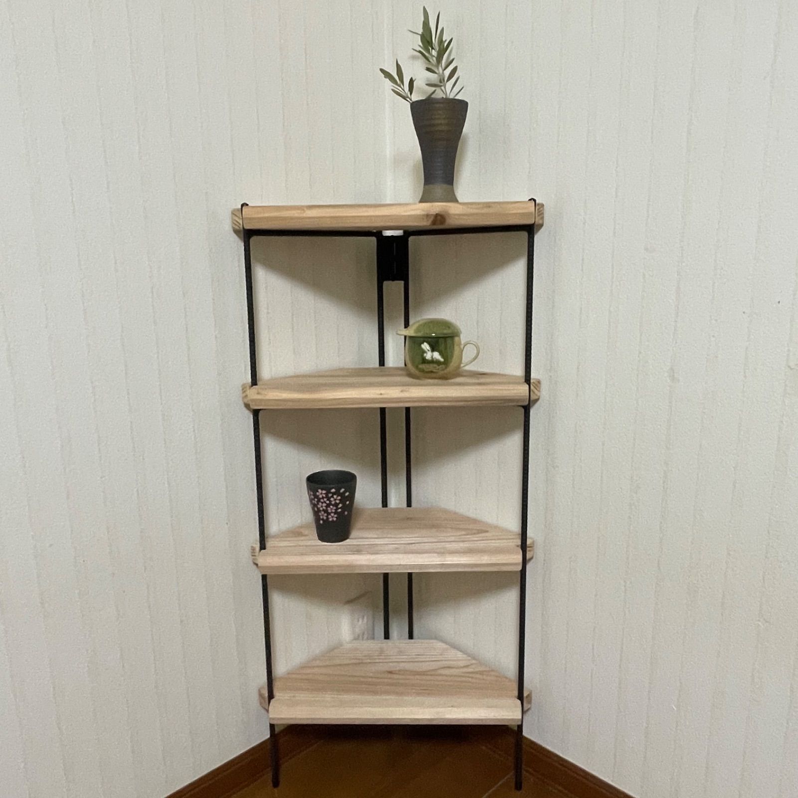 新作‼️手作りアイアン家具 飾り棚 折りたたみコーナーシェルフ 幅47cm