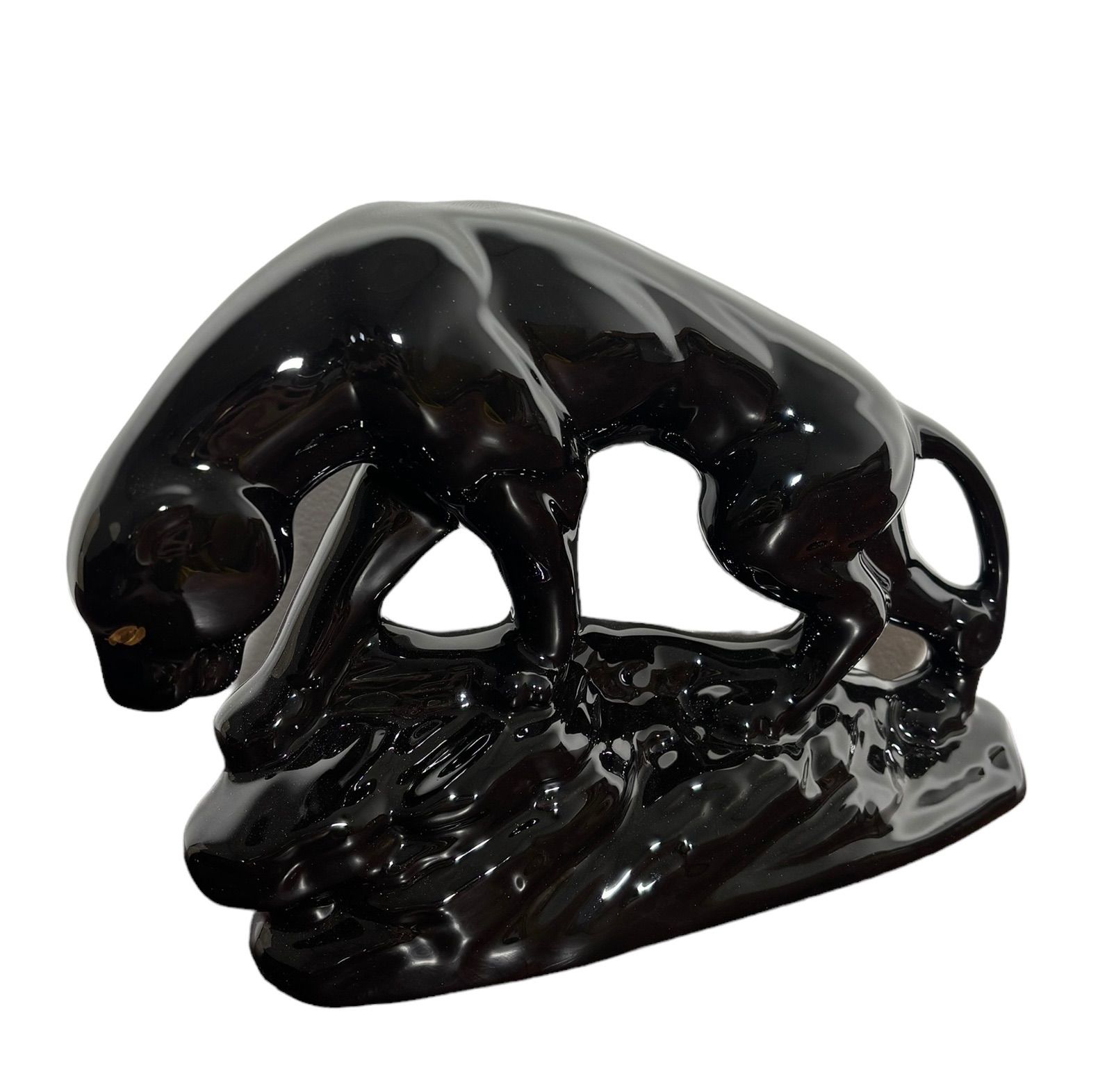★セラミック★黒豹★置物★ブラックパンサー★工芸品★インテリア★ヴィンテージ セラミック 黒豹 置物 ブラックパンサー オブジェ 工芸品 インテリア
