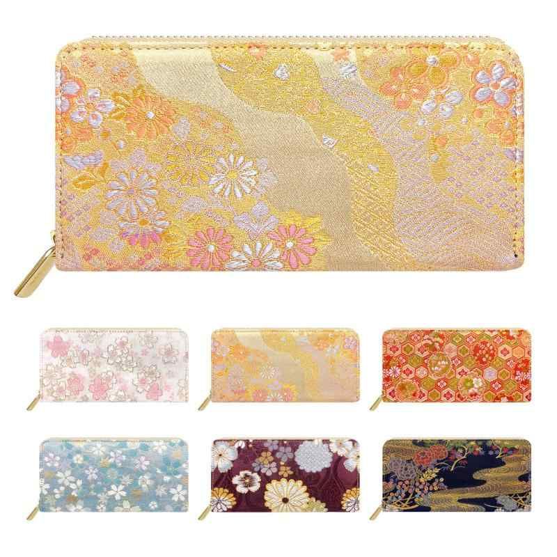 leo-amp-aoi 長財布 西陣織 ラウンド型 財布 ラウンドファスナー ウォレット ロングウォレット カード収納 小銭入れ 金襴 明 花道長