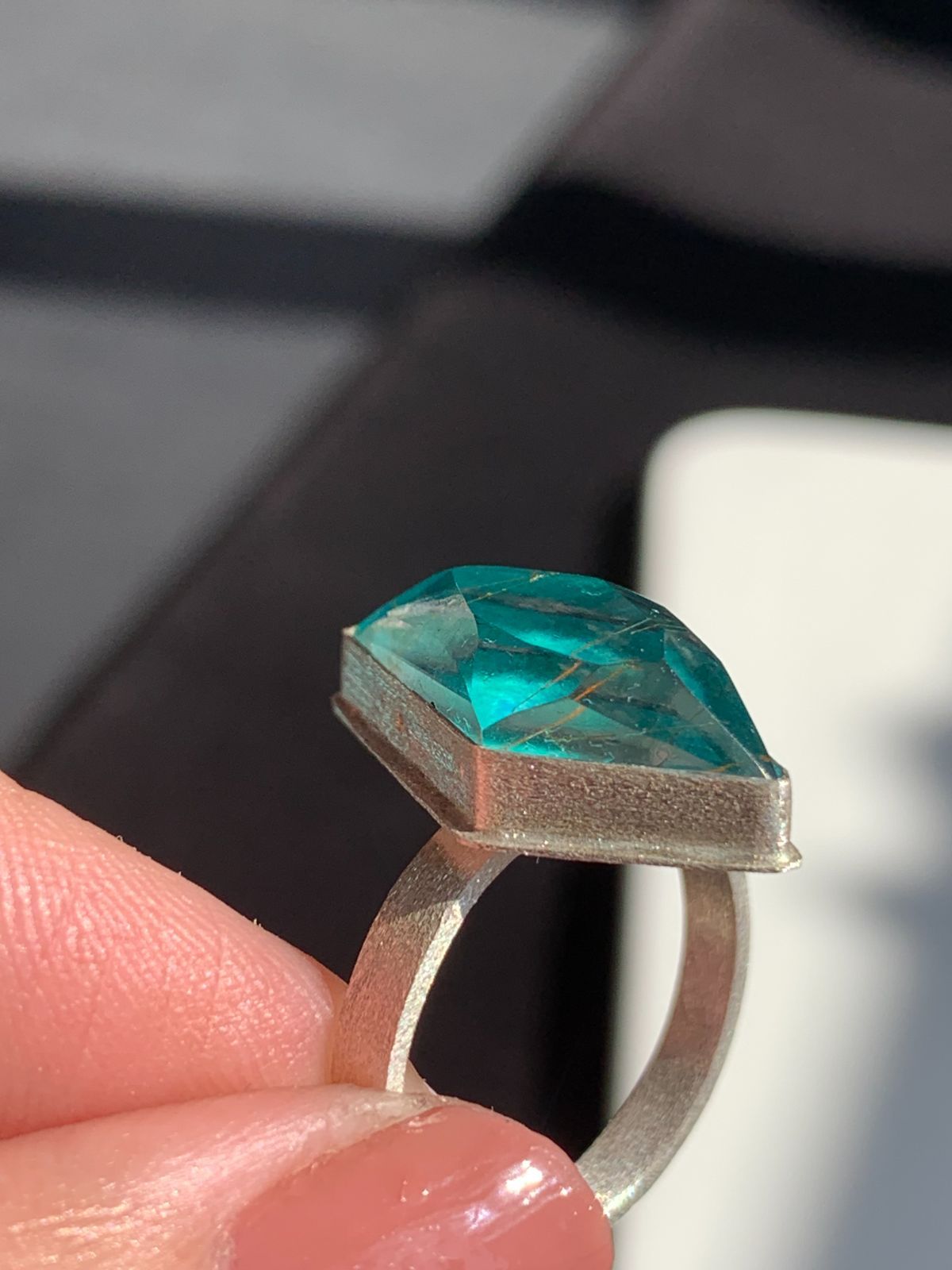 エメラルド×ルチルクォーツ ダブレットストーンリング SV925シルバー