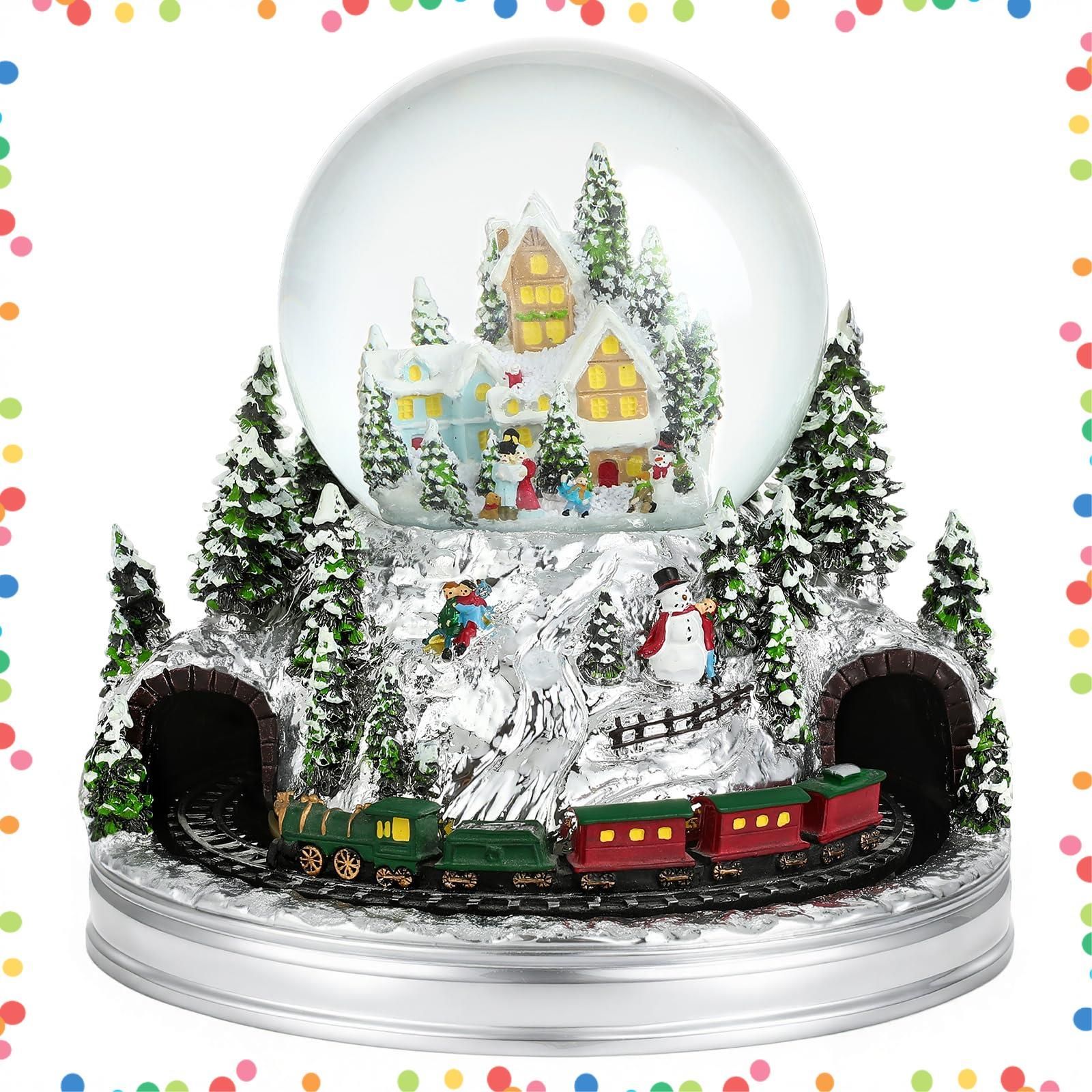 セール クリスマスツリースノーグローブ ライト内蔵 USB-電池式 クリスマススノードーム 2Way給電 8曲クリスマスソング自動ループ ガラス|樹脂製 スノードーム クリスマスプレゼント インテリア Lewondr クリスマス置物飾り 冬の森鉄道