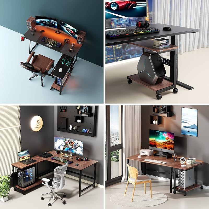 U-POWER 昇降式 L字デスク PCラック パソコンラック pcワゴン 高さ調整