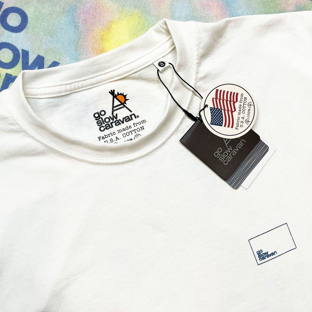 go slow caravan 水彩 USA/C スクエア LOGO バックプリント ゆったり TEE ☆ ゴースローキャラバン メンズ 男女兼用 ユニセックス 半袖 ロゴ Tシャツ