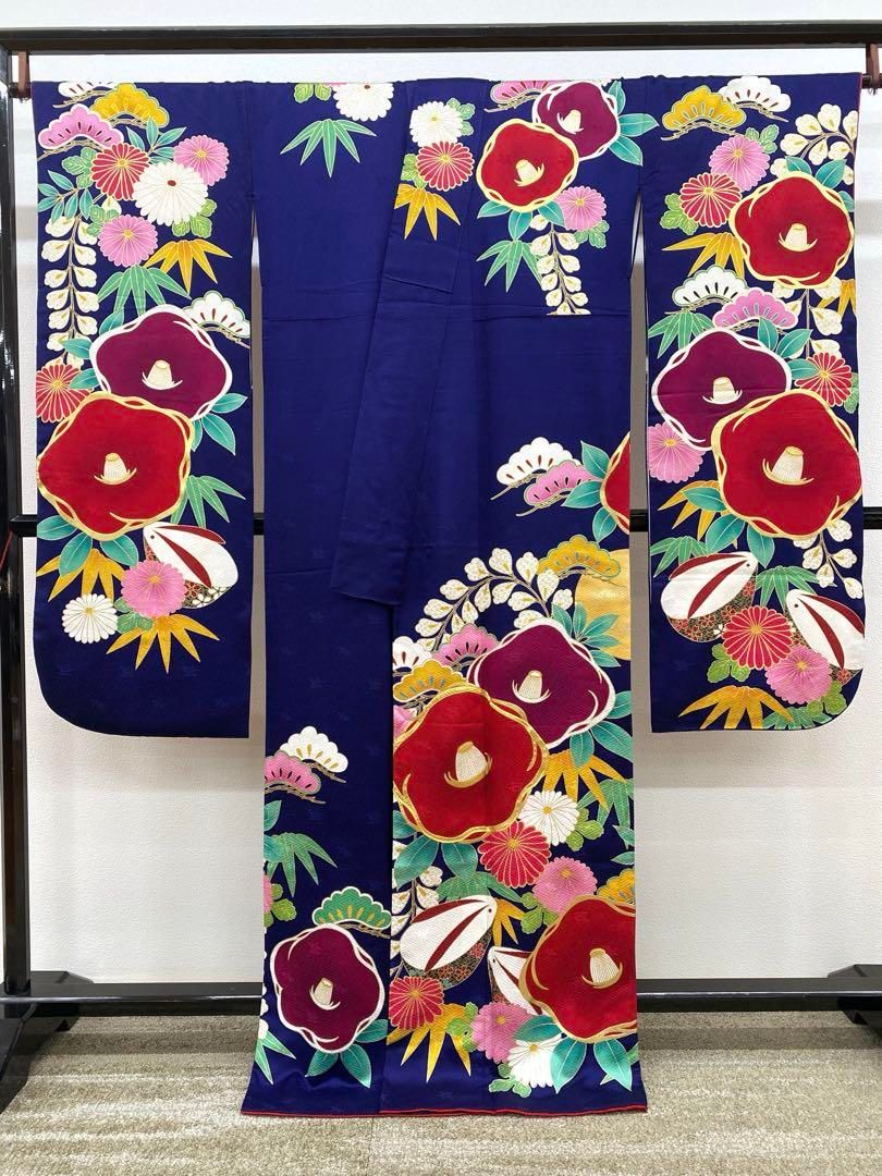 振袖 豪華 大輪 椿 兎こっぽり 金駒 金彩 紋意匠 身丈164cm 撥水加工済 