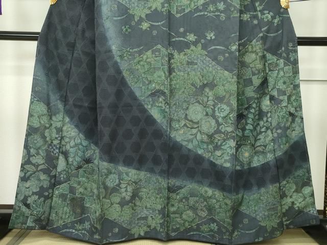 平和屋本店□極上 訪問着 辻が花 スワトウ刺繍 紬地 絞り 金彩 逸品 未