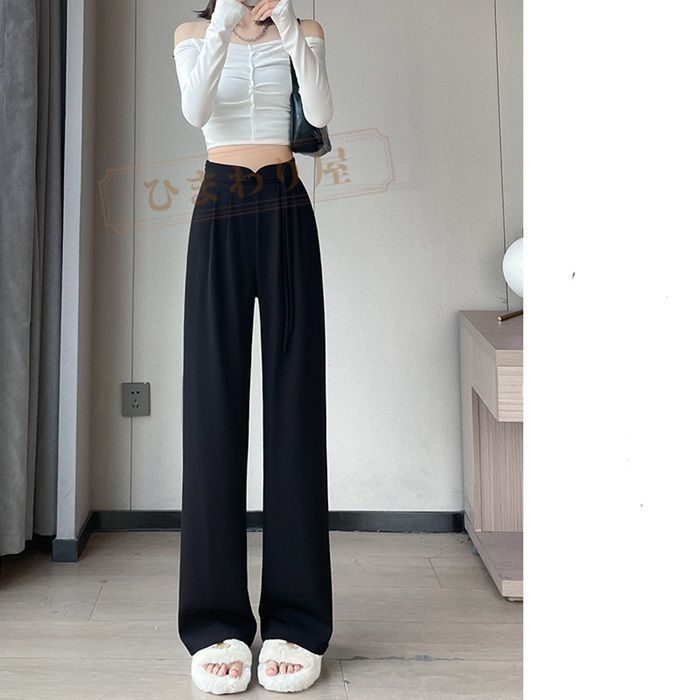 ワイド スラックス 着痩せ ハイウエスト パンツ high waist tuck wide slacks / ハイウエストタックワイド