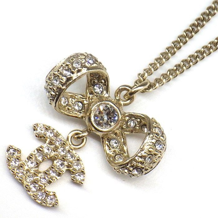 シャネル CHANEL ネックレス ココマーク 2016年 A42647 ロゴ リボンモチーフ ストラス ラインストーン GP