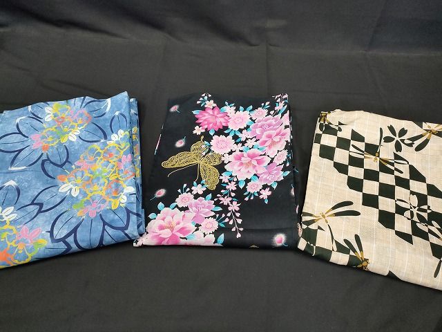 平和屋本店□浴衣 まとめて 3点 蝶 蜻蛉 花柄 など 着用可能